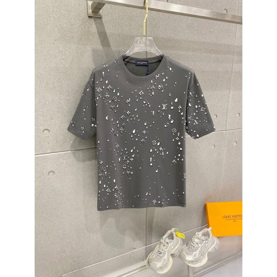 Louis Vuitton pure cotton latest fabric (highest version) with logo pattern, fashionable and simple trendy short-sleeved shirt